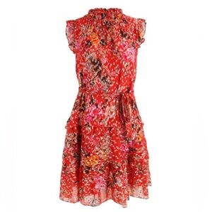 Kobo Halperin Brook Silk Dress Flameora Gold Flecked Tiered Floral Size M